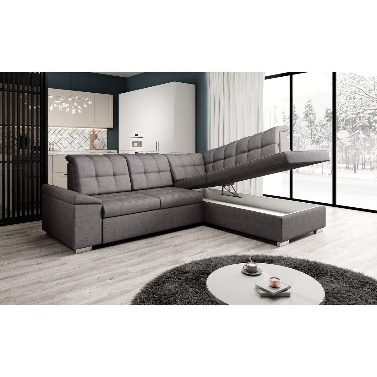 Canapea extensibilă SAMOS, gri-maroniu, pe dreapta, 260x202x88 cm Kondela