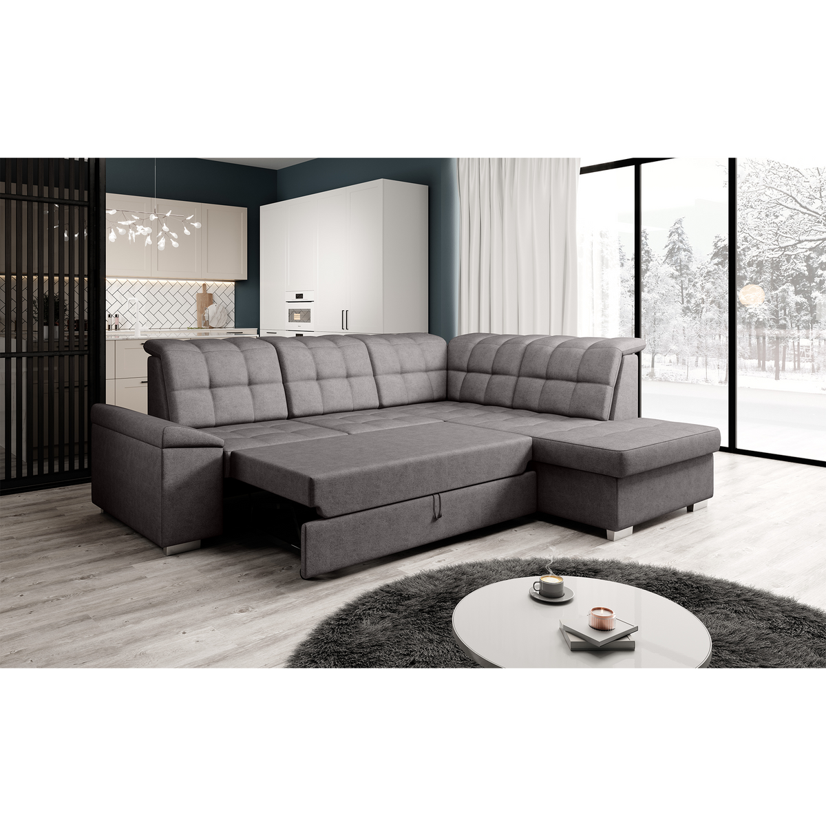 Canapea extensibilă SAMOS, gri-maroniu, pe dreapta, 260x202x88 cm Kondela