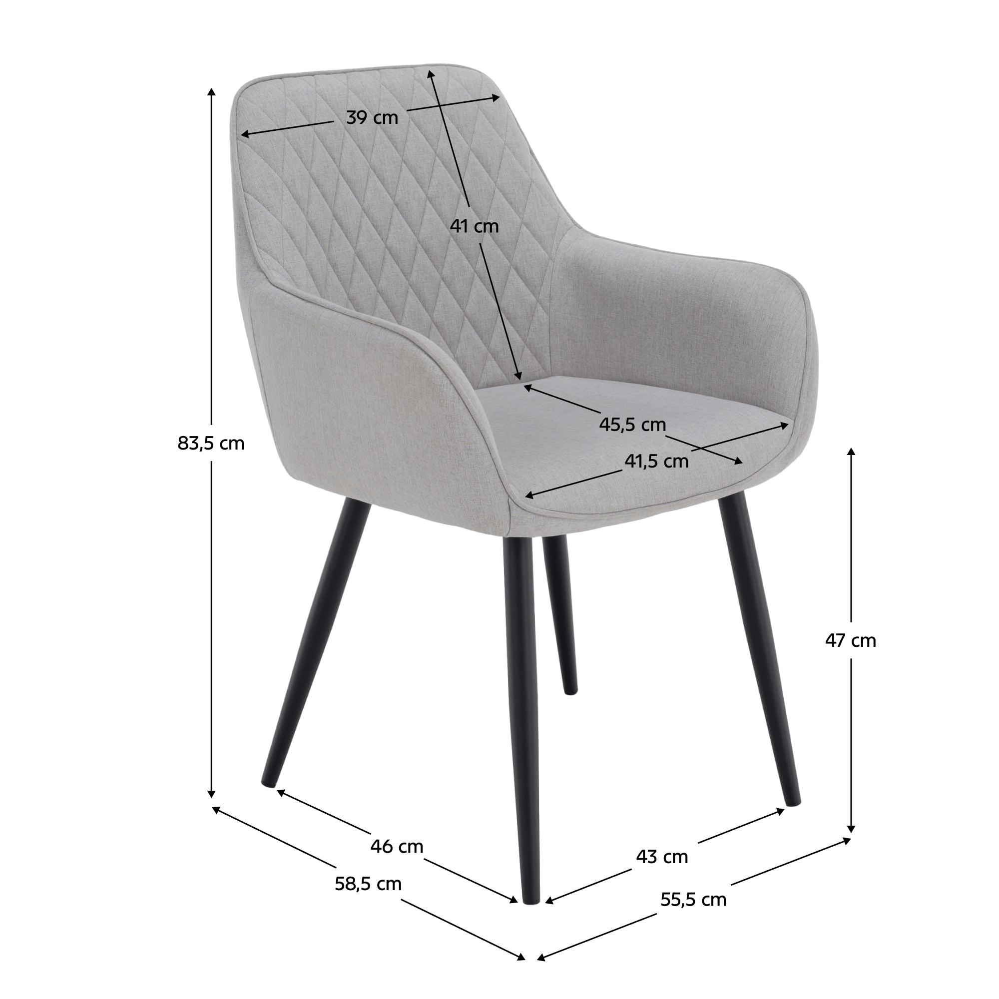 Scaun de design KOMOTINI, gri deschis/negru, 55.5x58.5x83.5 cm Kondela