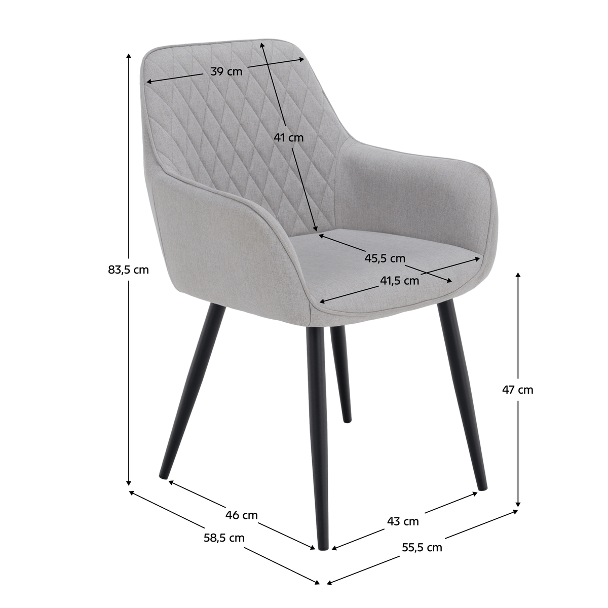 Scaun de design KOMOTINI, gri deschis/negru, 55.5x58.5x83.5 cm Kondela