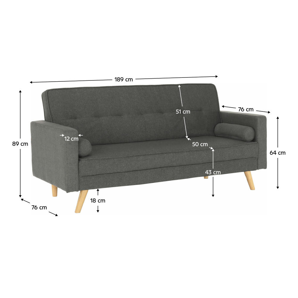 Canapea extensibilă BURGOS, material gri, țesătură/picioare din lemn, 186x75x89 cm Kondela