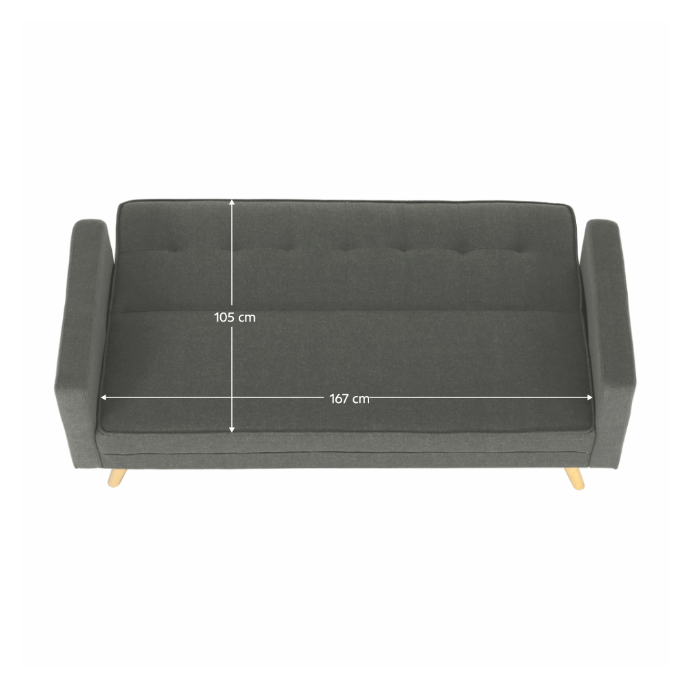 Canapea extensibilă BURGOS, material gri, țesătură/picioare din lemn, 186x75x89 cm Kondela