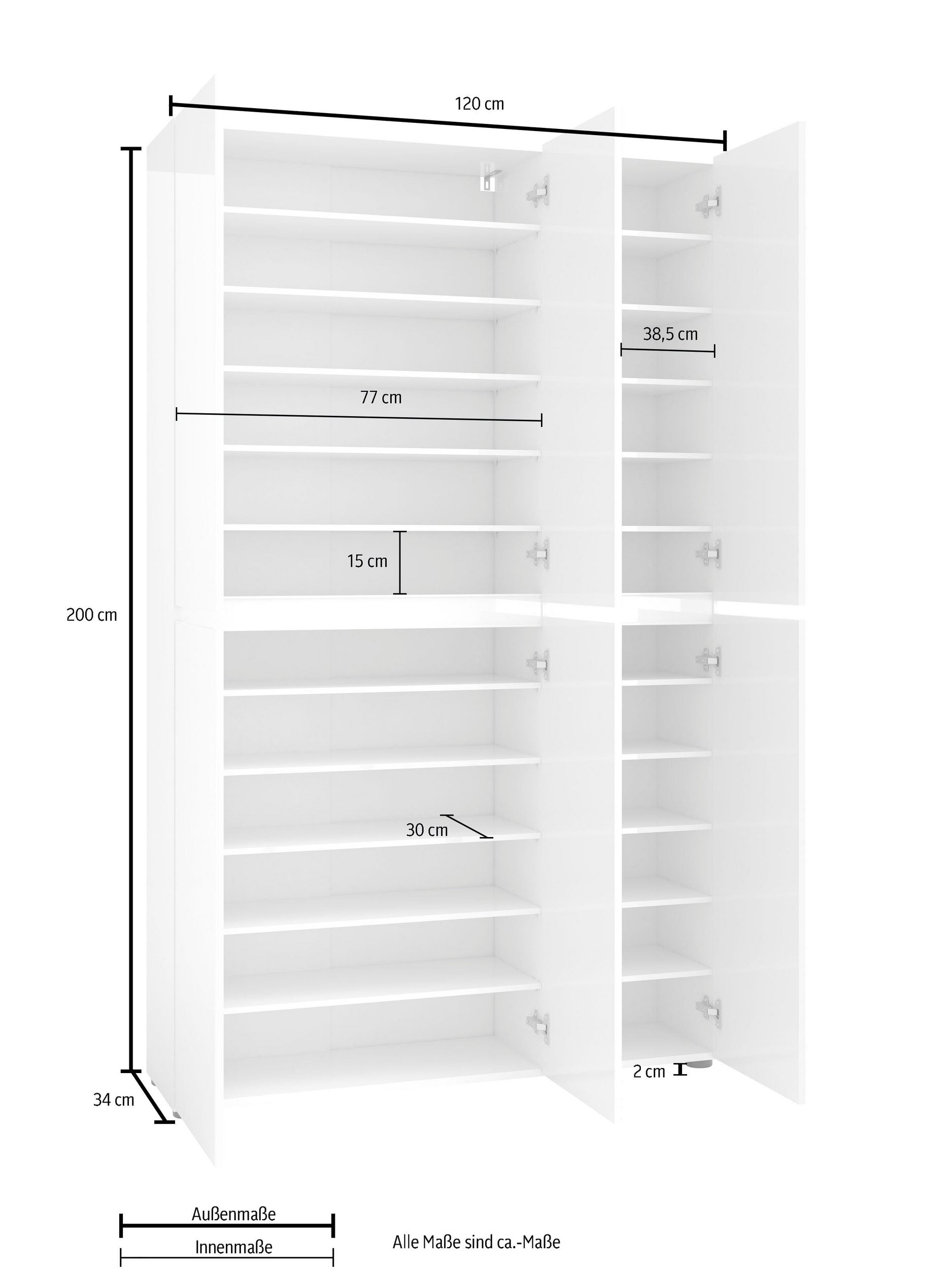 Pantofar Mister, 6 uși, Gri lucios, PAL , 120×34×200 cm Arboteca