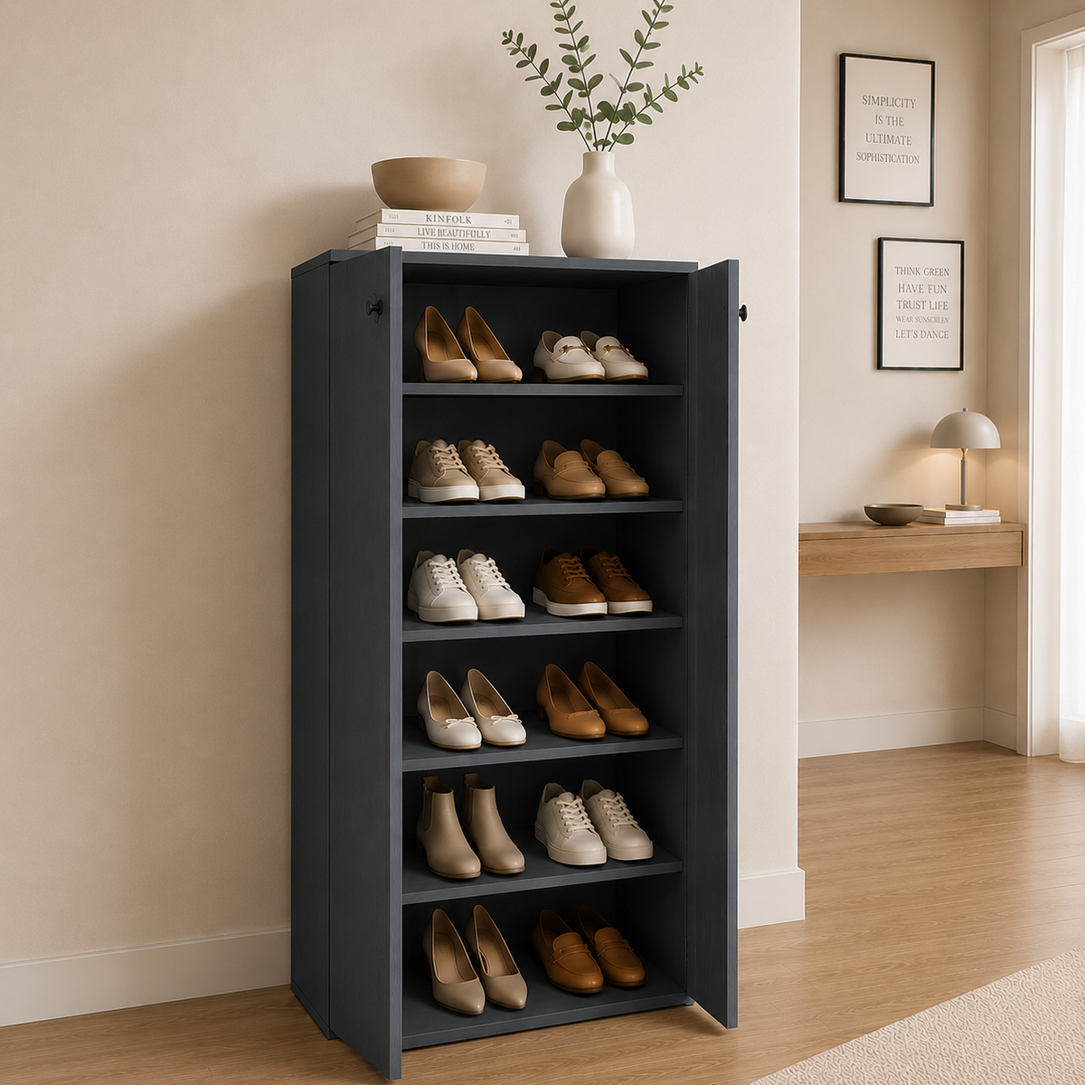 Pantofar PROCIDA antracit cu 2 uși, PAL melaminat, 55x36,5x118,5 cm Arboteca