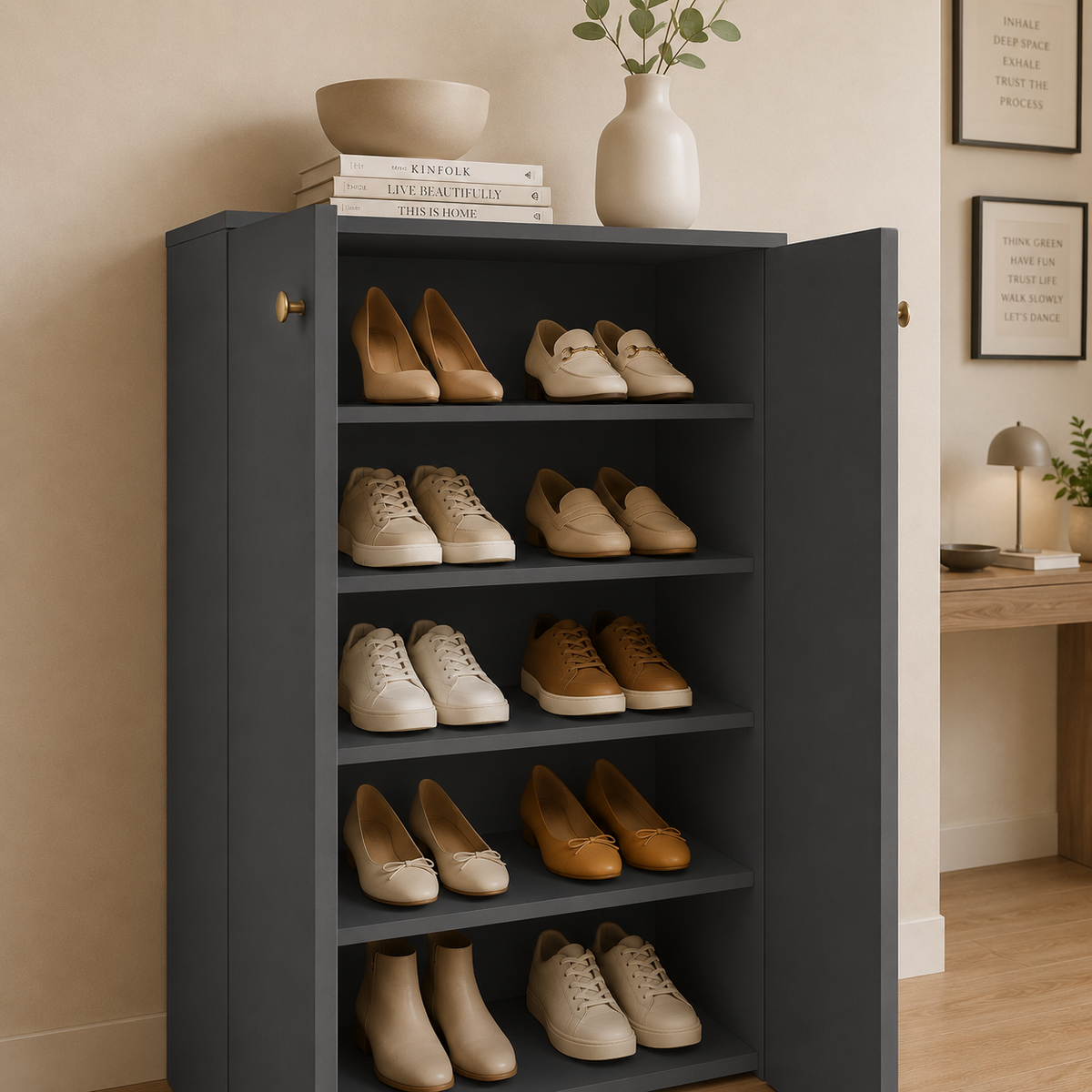 Pantofar PROCIDA antracit cu 2 uși, PAL melaminat, 55x36,5x118,5 cm Arboteca