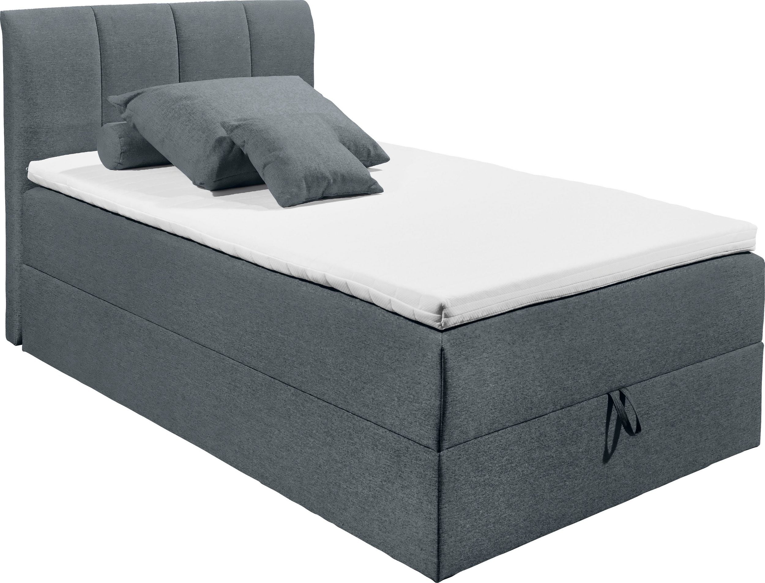 Pat Boxspring Granada cu lada de depozitare, Gri inchis, 120 cm latime Arboteca