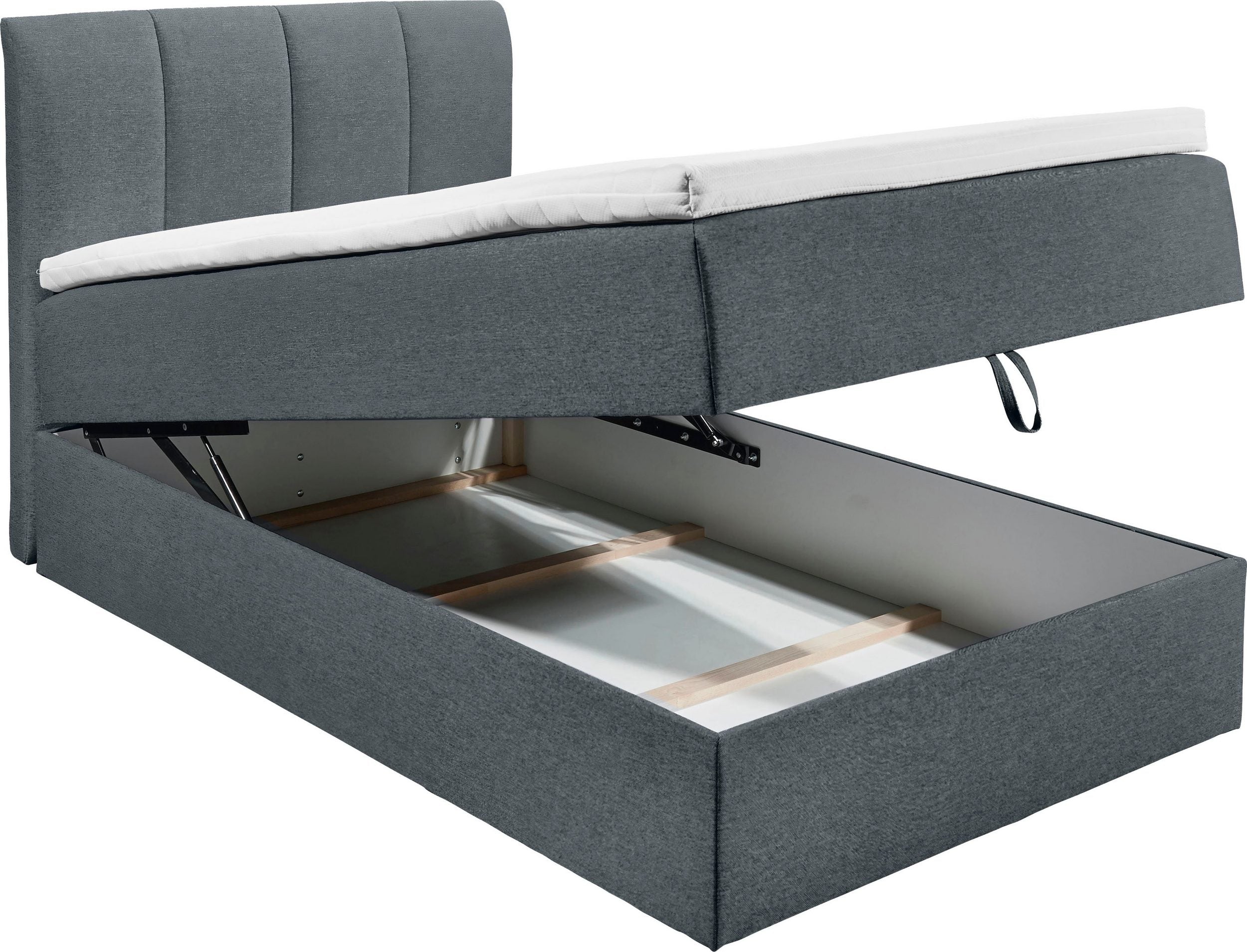 Pat Boxspring Granada cu lada de depozitare, Gri inchis, 120 cm latime Arboteca