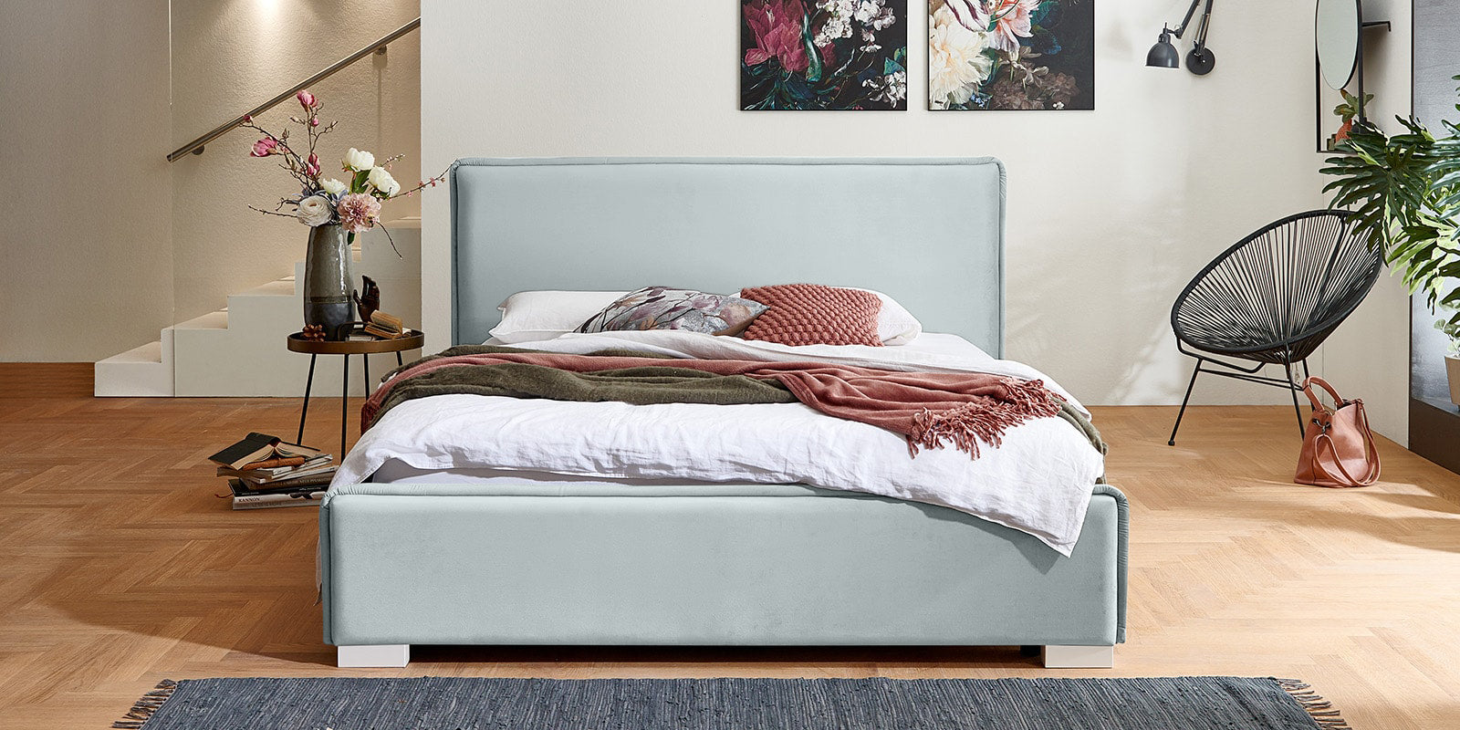 Pat Tapitat Nice, cu Lada Rabatabil, Velur-Verde-Smarald, Prestigehome.ro, Prestige, #Color_swing-menta