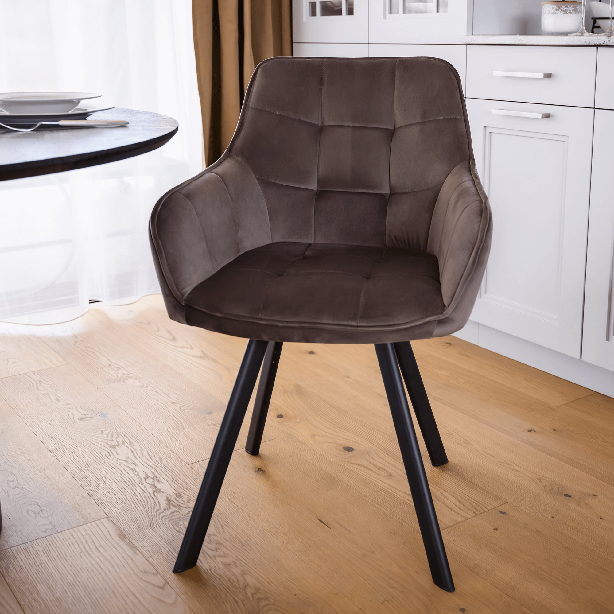 Scaun de design LECTOURE, gri-maronie Velvet/negru, 58.5x62x84.5 cm Kondela