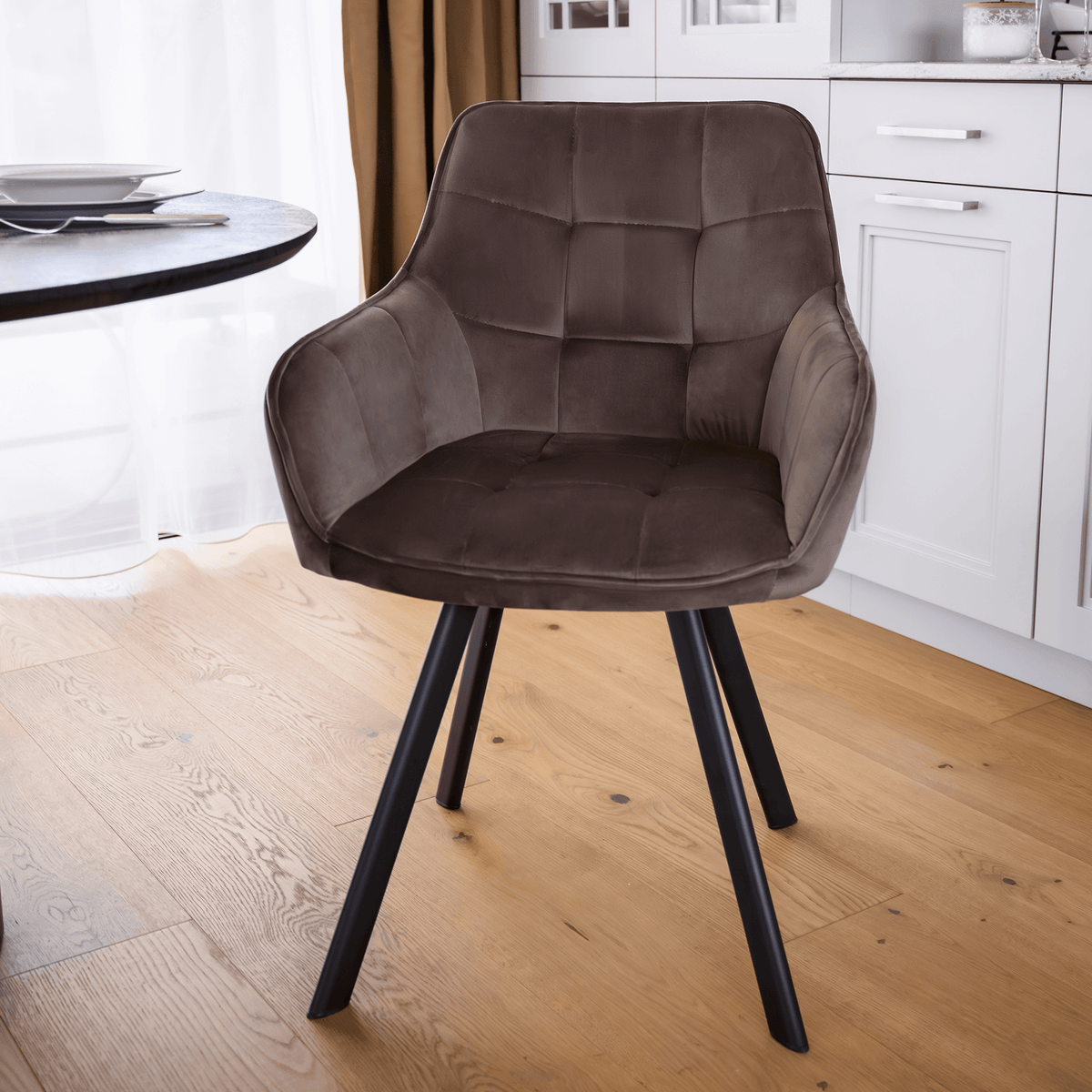 Scaun de design LECTOURE, gri-maronie Velvet/negru, 58.5x62x84.5 cm Kondela