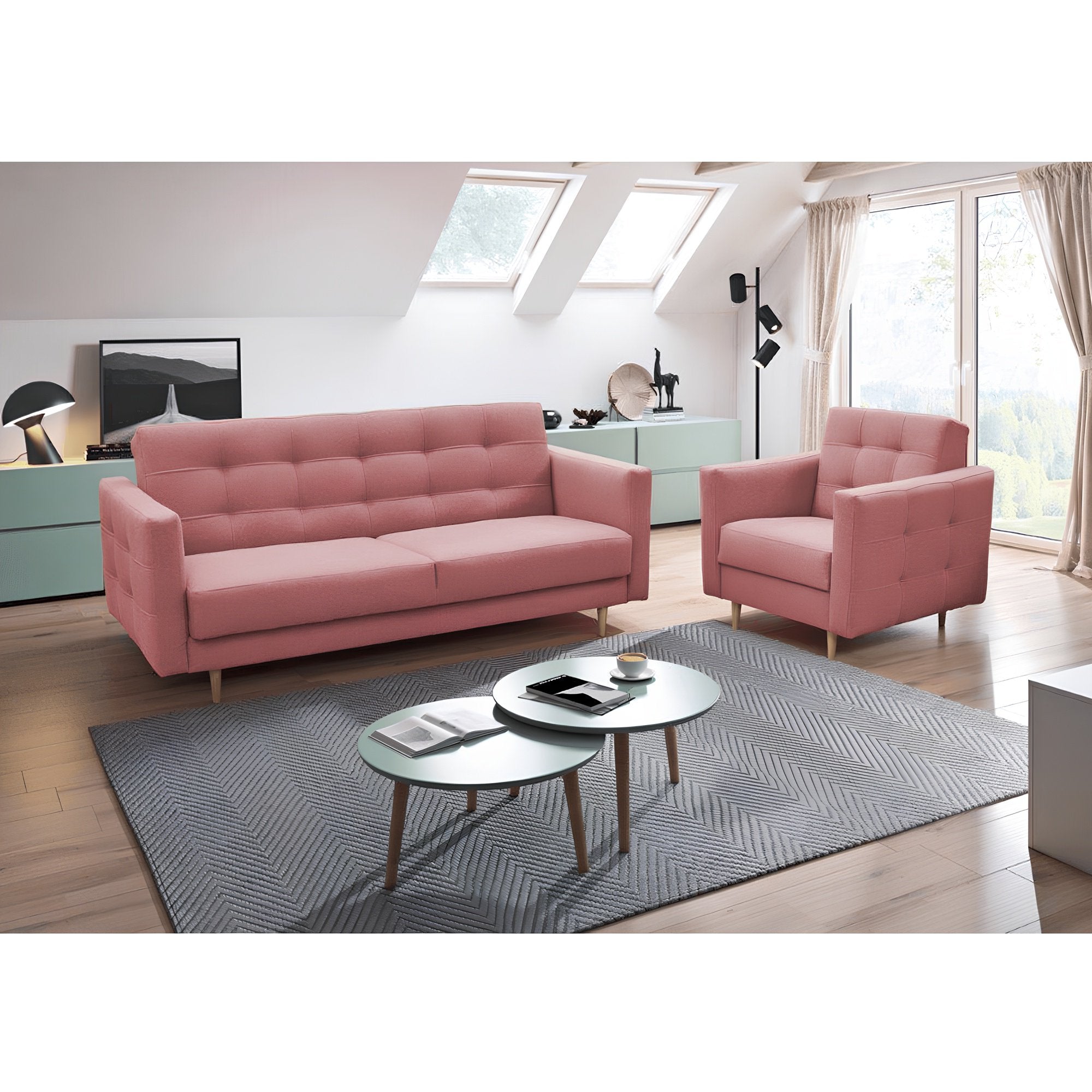 Canapea tapițată 3 locuri BUDVA, textil roz învechit, 207x94x92 cm Kondela