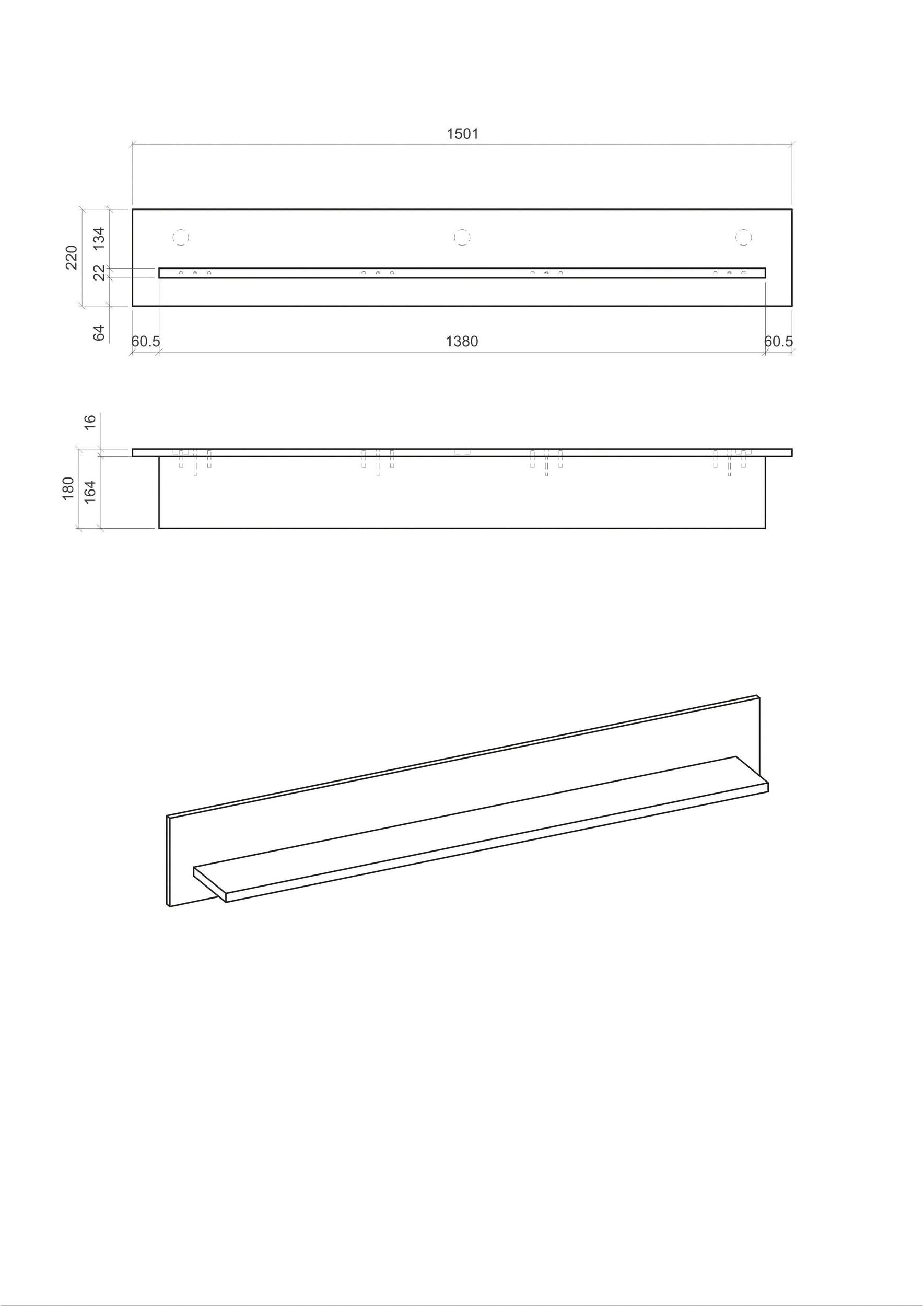 Polita Casablanca, Gri-Stejar, 150 cm latime Arboteca