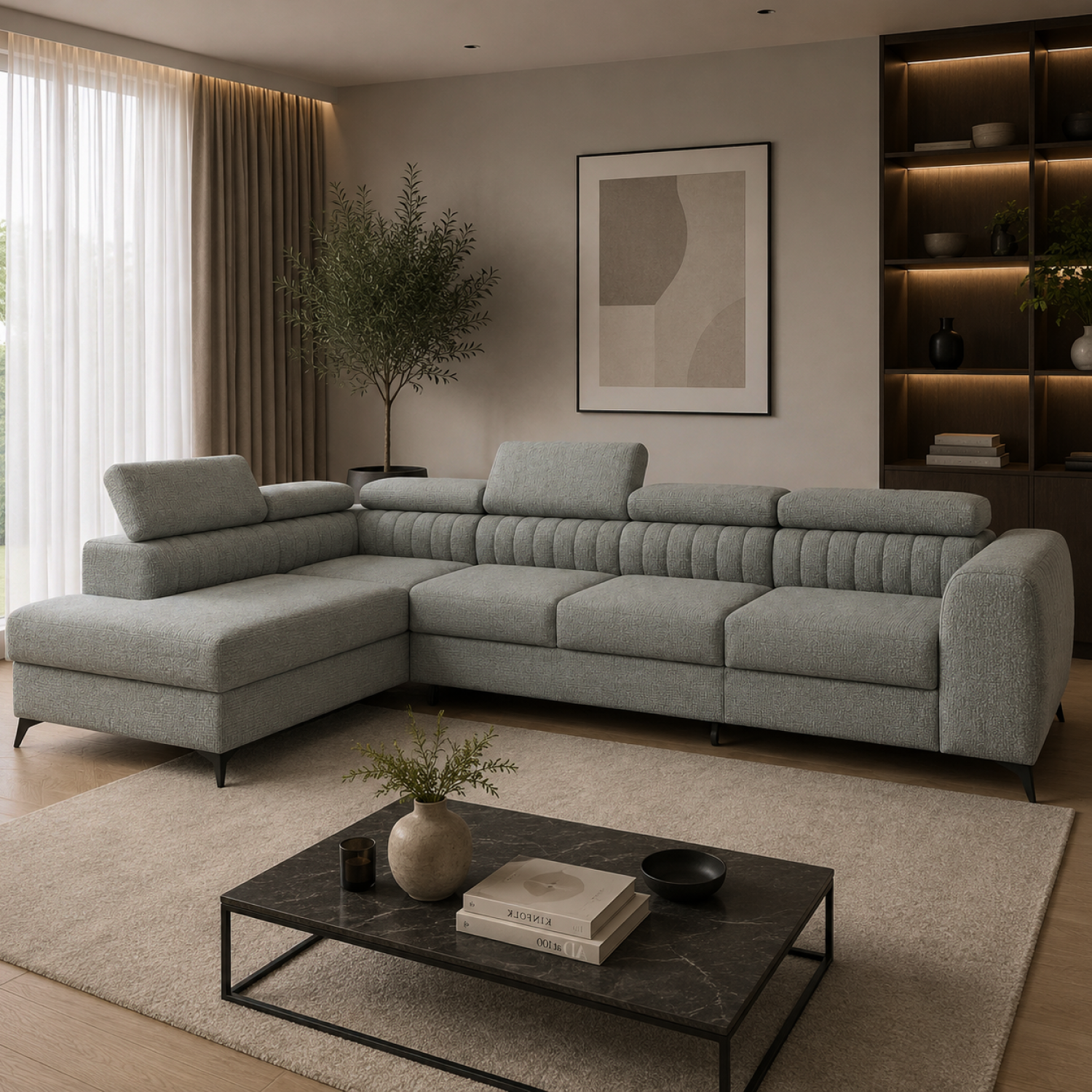 Colțar CORFU MAXI, gri, pe stânga, 340x205x73 cm Kondela