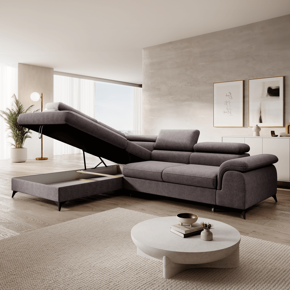 Canapea extensibilă TERNI, gri-maro, pe stânga, 275x205x75 cm Kondela