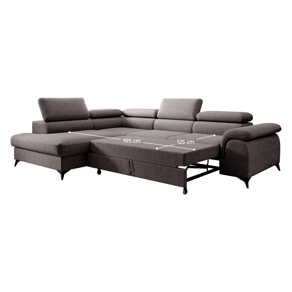 Canapea extensibilă TERNI, gri-maro, pe stânga, 275x205x75 cm Kondela