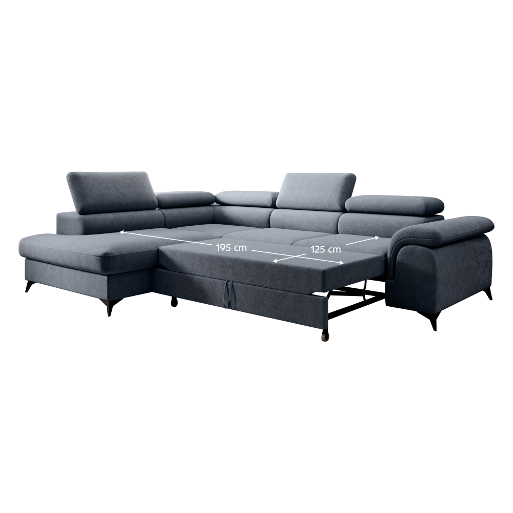 Colțar extensibil TERNI, gri, pe stânga, 275x205x75 cm Kondela