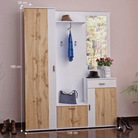 Set mobilier hol AMALIA, alb/stejar wotan, cu oglindă și cuier, 144x188 cm Kondela