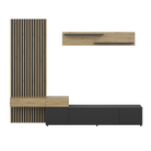 Ansamblu living REBEKA PLUS, negru/stejar artisan, cu masă TV și raft, 249 cm Kondela