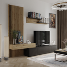 Ansamblu living REBEKA PLUS, negru/stejar artisan, cu masă TV și raft, 249 cm Kondela