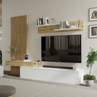 Ansamblu living REBEKA PLUS, alb/stejar artisan, cu masă TV și raft, 249 cm Kondela