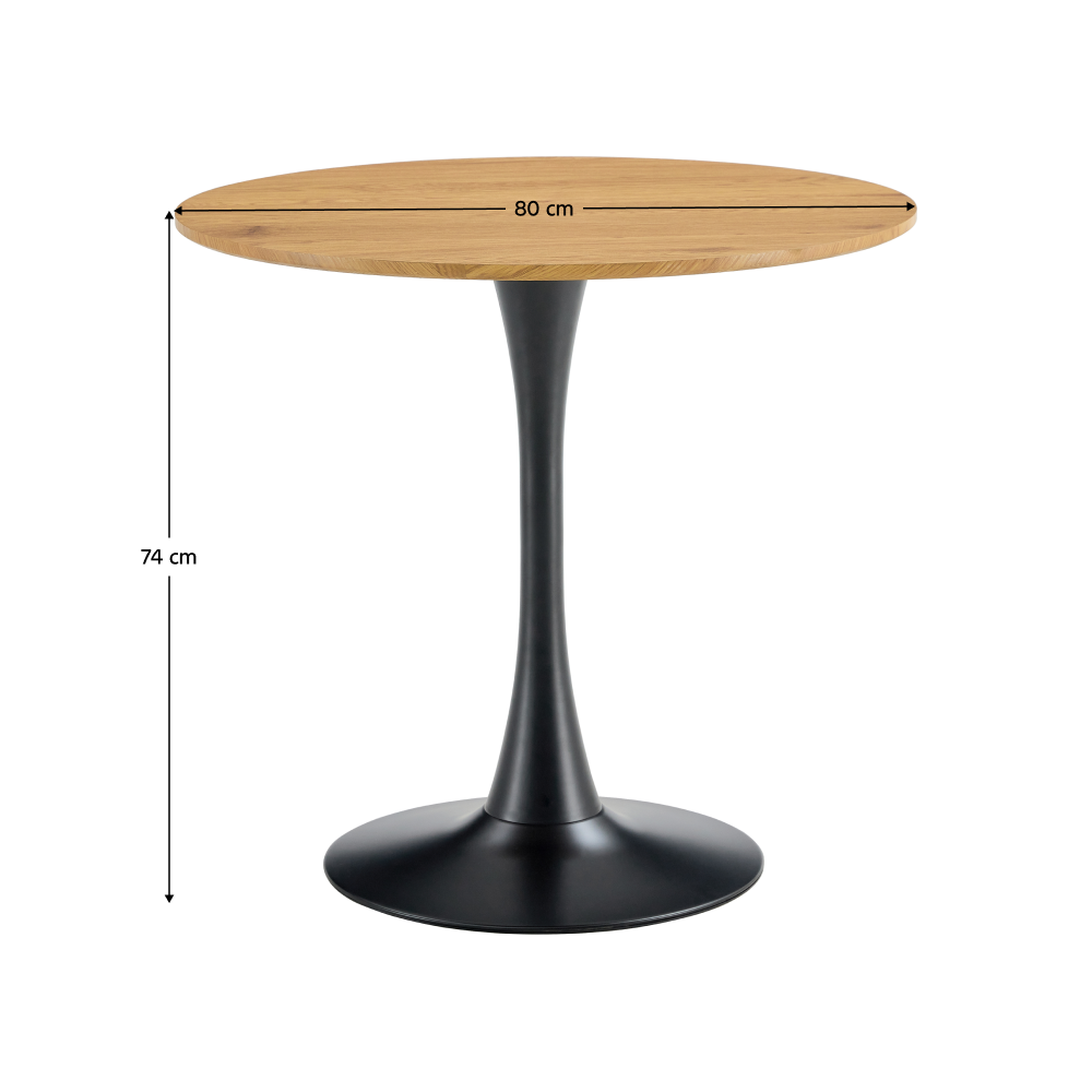 Masă de sufragerie, rotundă, stejar/negru, diametru 80 cm, REVENTON NEW Kondela