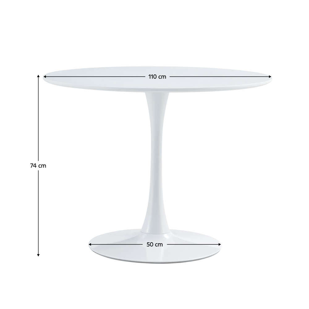 Masă dining ORANGE, rundă, alb mat, diametru 110 cm Kondela