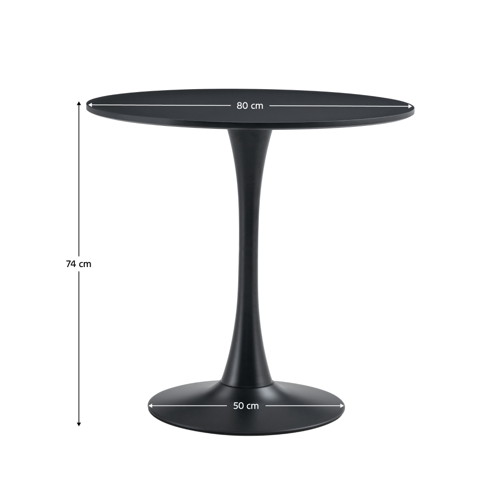 Masă de sufragerie, negru, diametru 80 cm, REVENTON NEW Kondela