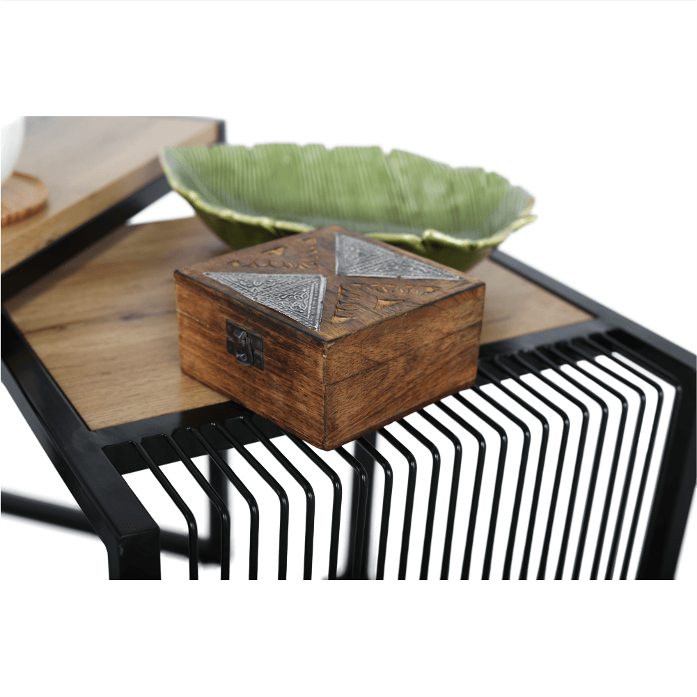 Set a două măsuţe de cafea, stejar/negru, RIMBO Kondela