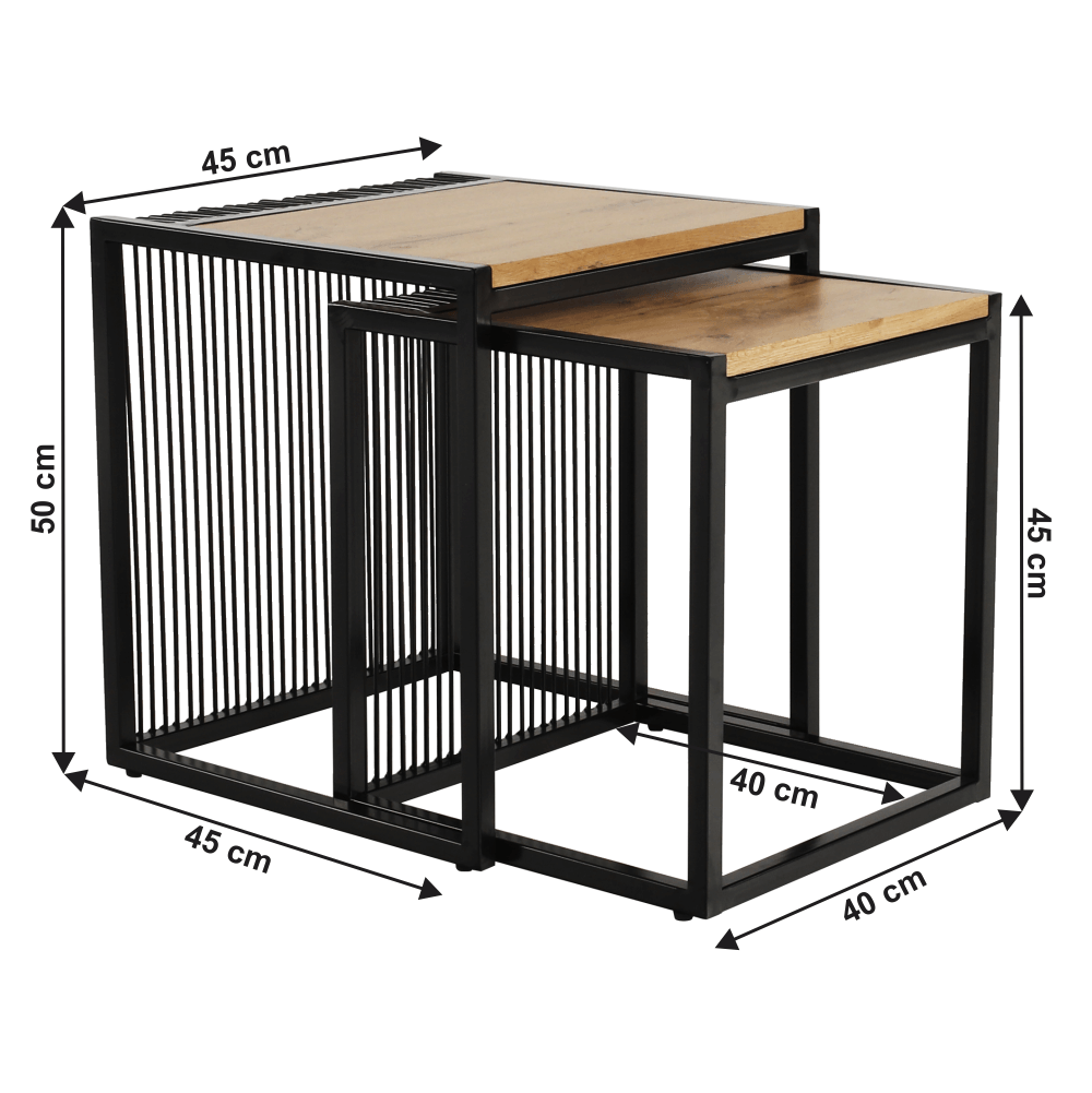 Set a două măsuțe de cafea, stejar/negru Kondela
