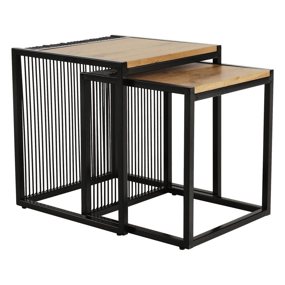 Set a două măsuţe de cafea, stejar/negru, RIMBO Kondela
