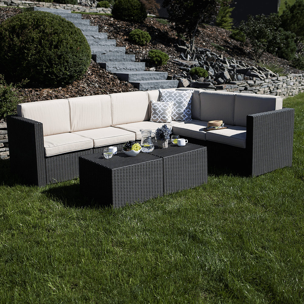 Set de grădină din rattan, 3 piese, maro/bej, RODEN Kondela