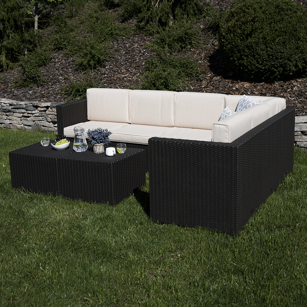 Set de grădină din rattan, 3 piese, maro/bej, RODEN Kondela