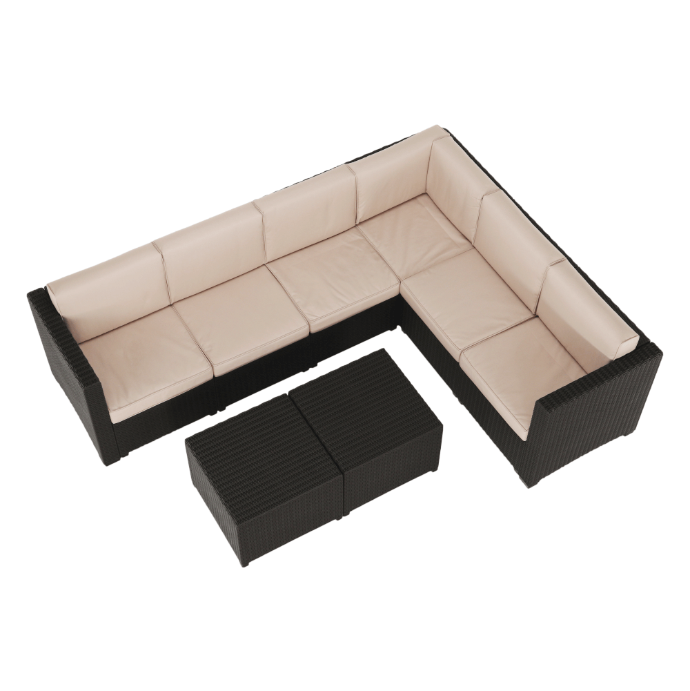 Set de grădină din rattan, 3 piese, maro/bej, RODEN Kondela