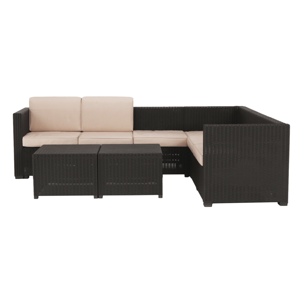 Set de grădină din rattan, 3 piese, maro/bej, RODEN Kondela