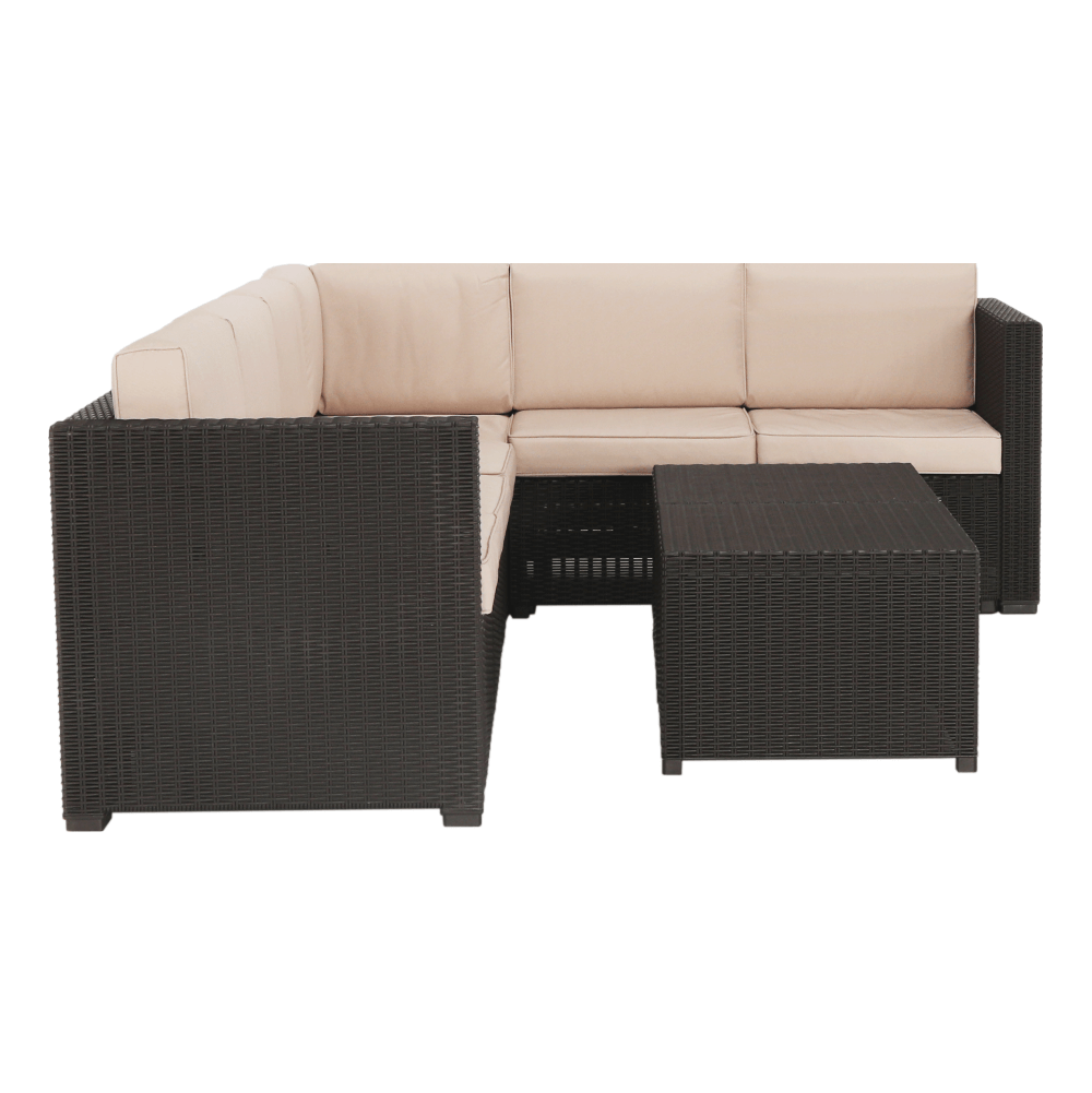 Set de grădină din rattan, 3 piese, maro/bej, RODEN Kondela