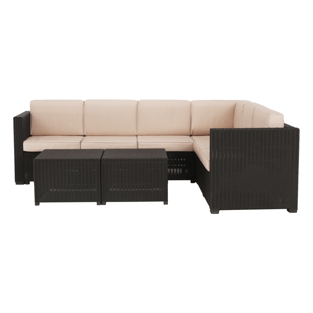 Set de grădină din rattan, 3 piese, maro/bej, RODEN Kondela