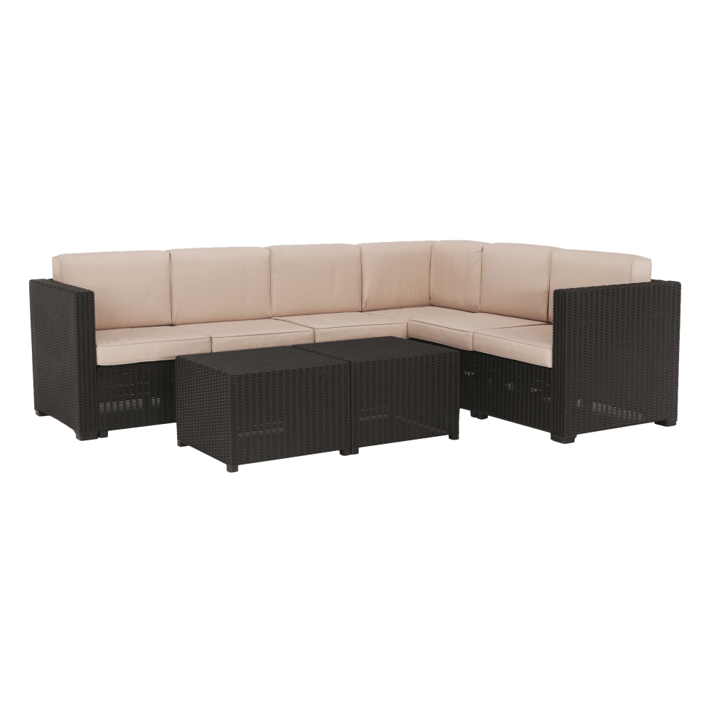 Set de grădină din rattan, 3 piese, maro/bej, RODEN Kondela