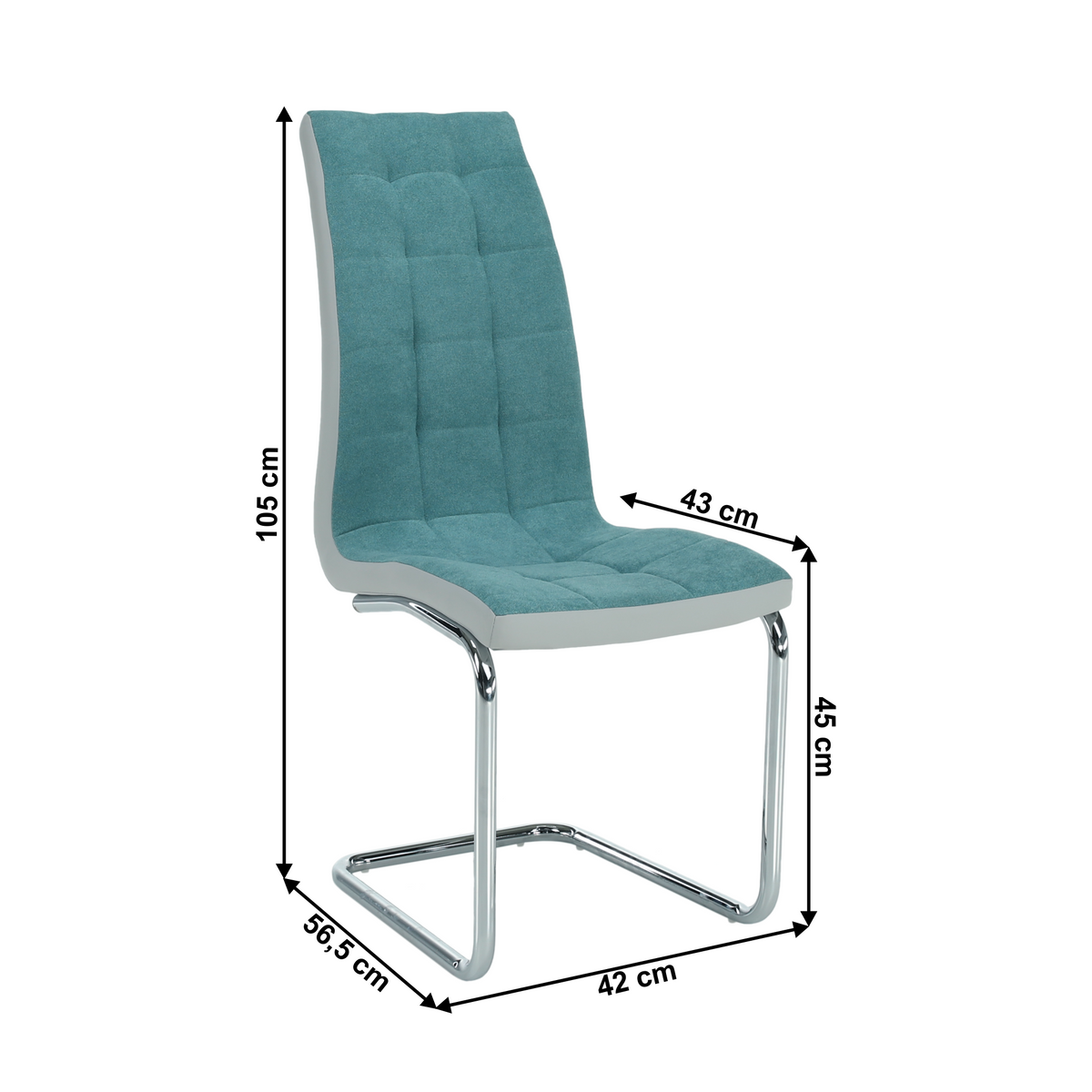 Scaun bucătărie ILHAVO, material textil mentol/piele ecologică gri/crom, 42x56.5x105 cm Kondela