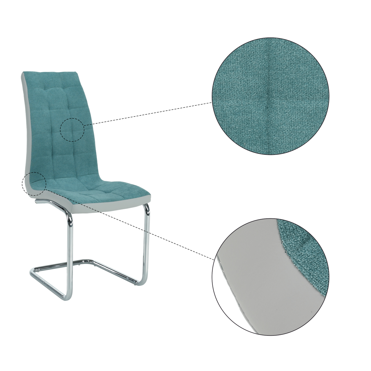 Scaun bucătărie ILHAVO, material textil mentol/piele ecologică gri/crom, 42x56.5x105 cm Kondela