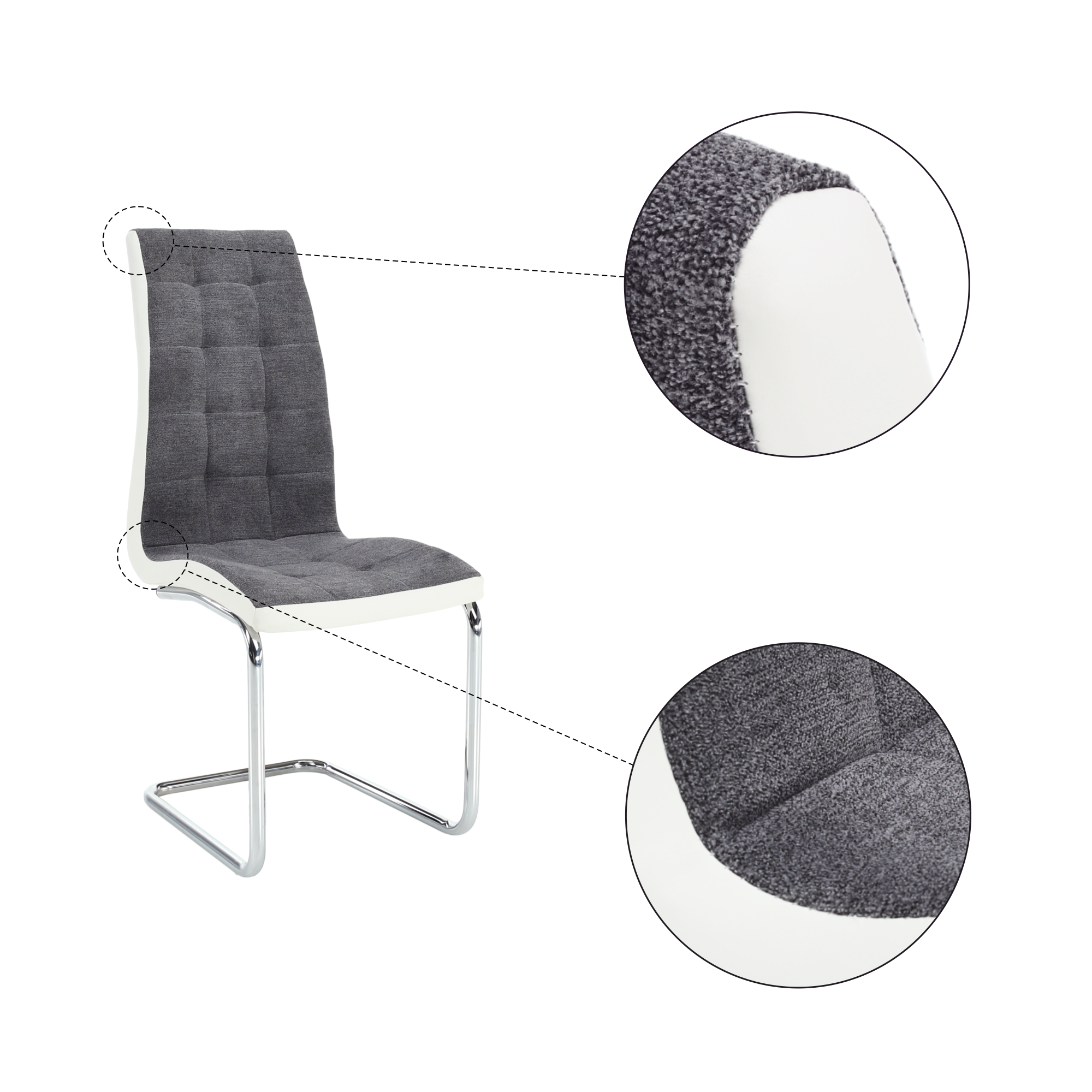 Scaun bucătărie ILHAVO, material textil gri închis/piele ecologică albă/crom, 42x56.5x105 cm Kondela