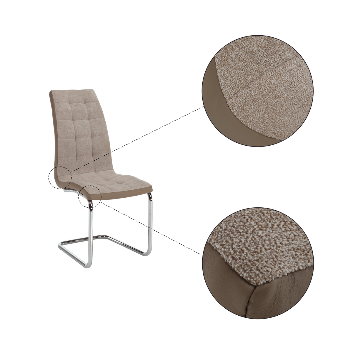 Scaun dining ILHAVO, bej/crom, textil/piele eco/crom, 42x56.5x105 cm Kondela