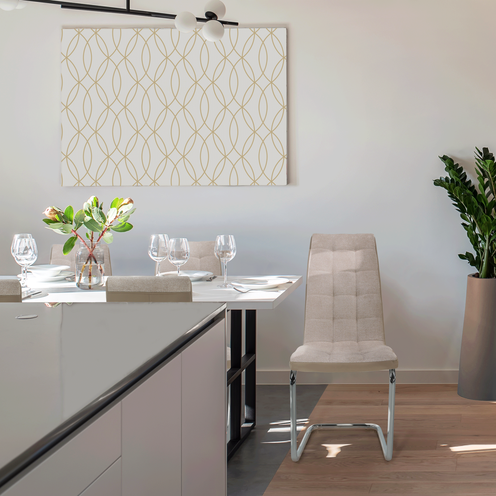Scaun dining ILHAVO, bej/crom, textil/piele eco/crom, 42x56.5x105 cm Kondela