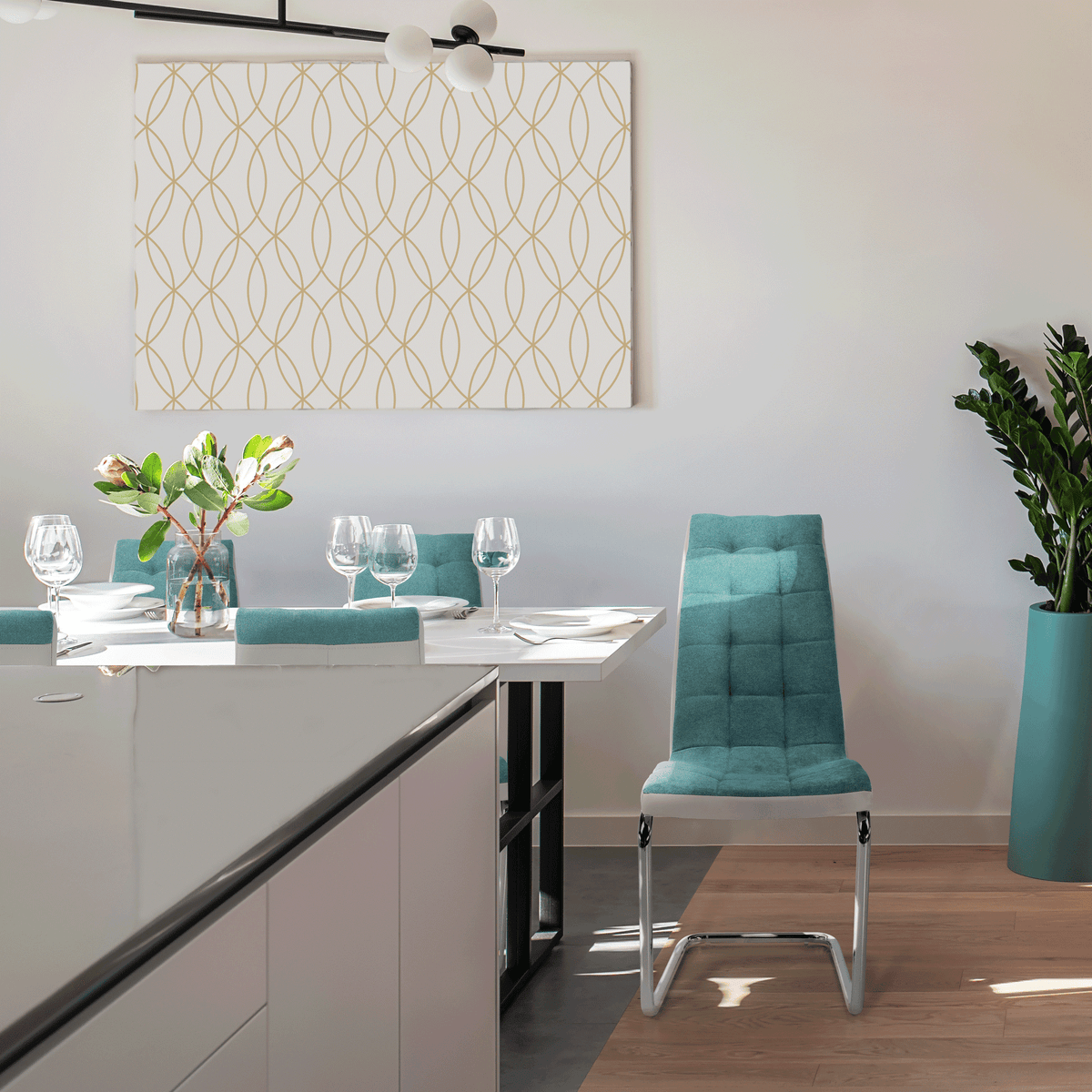 Scaun bucătărie ILHAVO, material textil mentol/piele ecologică gri/crom, 42x56.5x105 cm Kondela