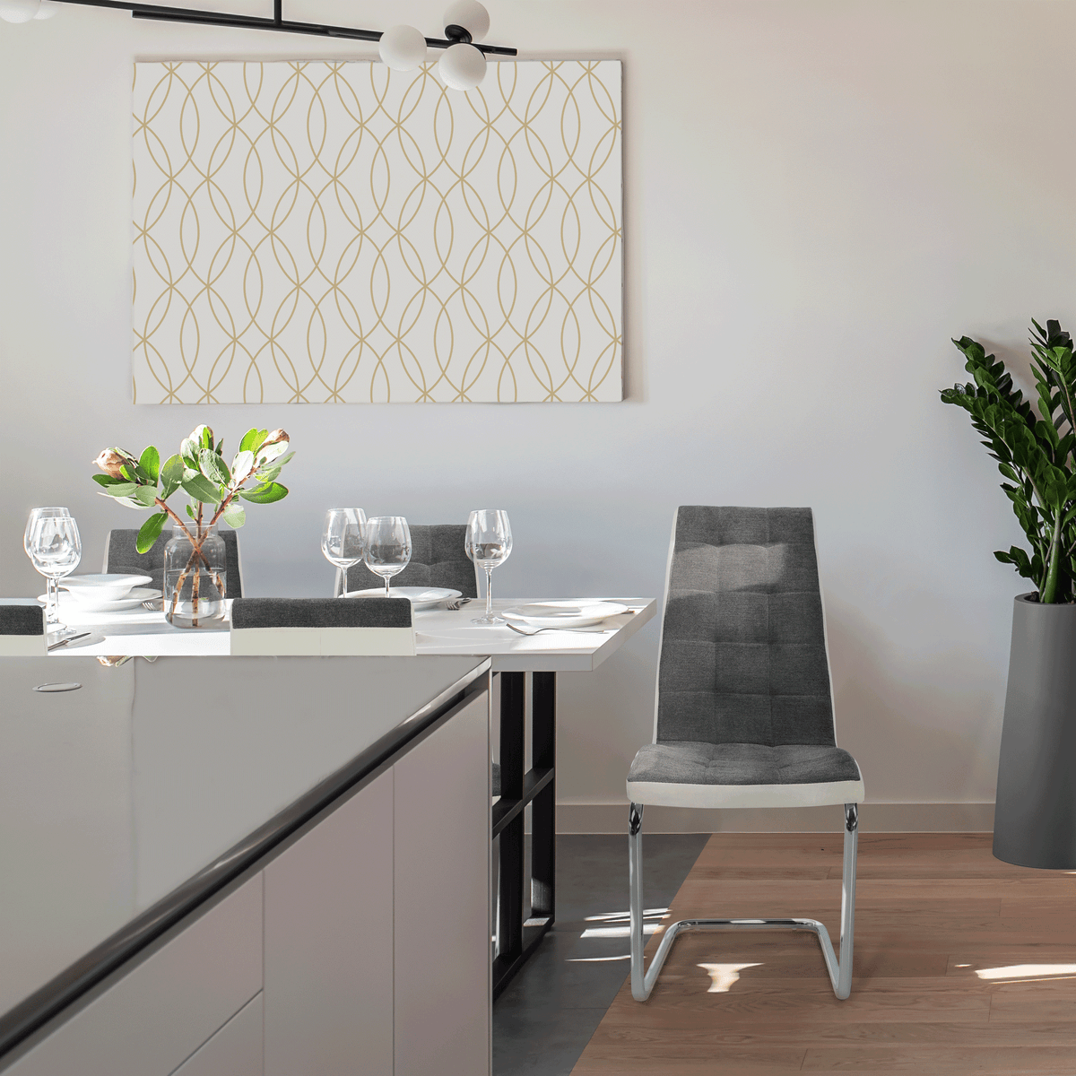 Scaun bucătărie ILHAVO, material textil gri închis/piele ecologică albă/crom, 42x56.5x105 cm Kondela