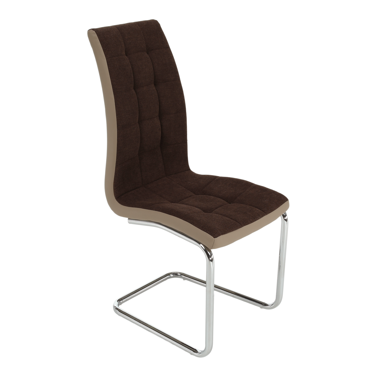 Scaun bucătărie ILHAVO, material textil maro/piele ecologică bej/crom, 42x56.5x105 cm Kondela