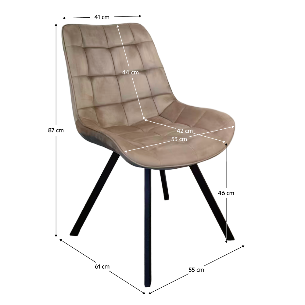 Scaun de luat masa ALASSIO, țesătură Velvet gri-maro Taupe/negru, 55x61x87 cm Kondela