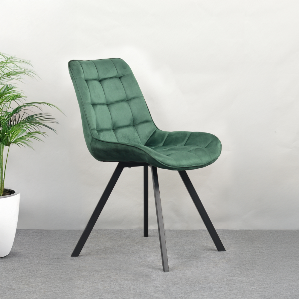 Scaun de luat masa ALASSIO, țesătură Velvet verde închis/negru, 55x61x87 cm Kondela