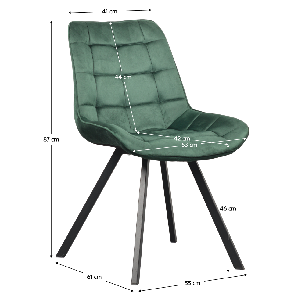 Scaun de luat masa ALASSIO, țesătură Velvet verde închis/negru, 55x61x87 cm Kondela