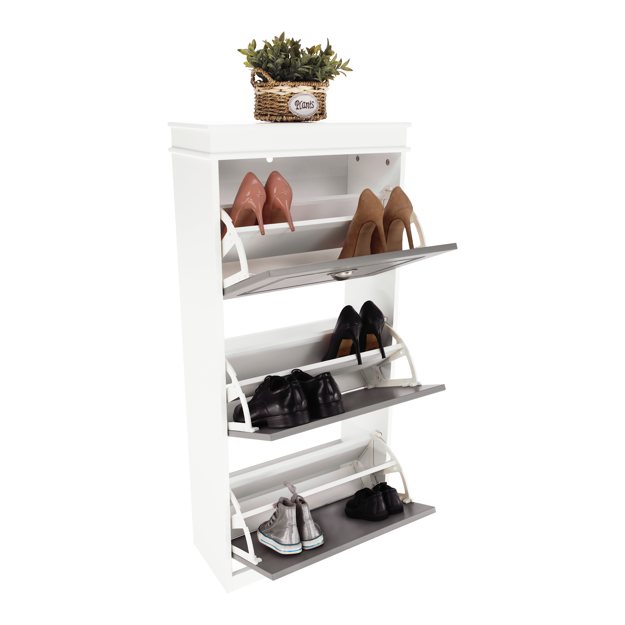 Pantofar SEBER TYP 2, 3 uși, gri/alb, 53,5 cm Kondela