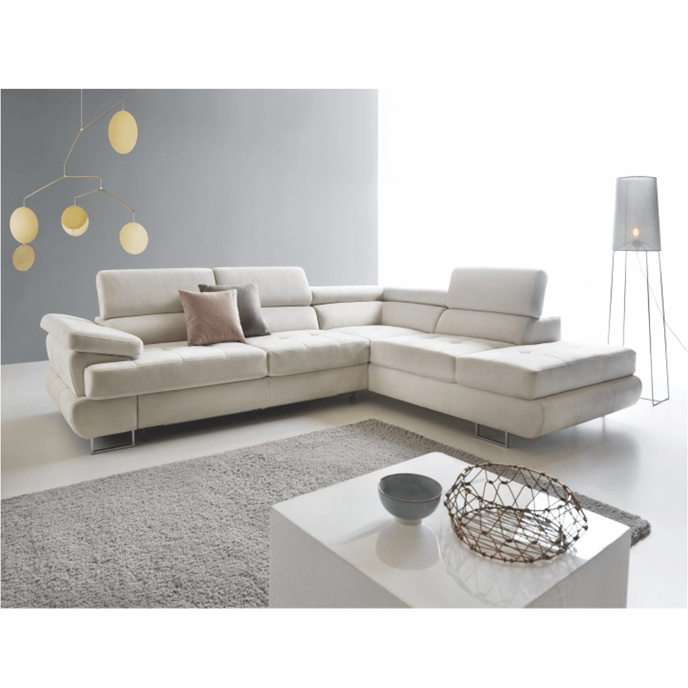 Set canapea COMO, gri deschis, material textil, pe dreapta, 275x225x71 cm Kondela